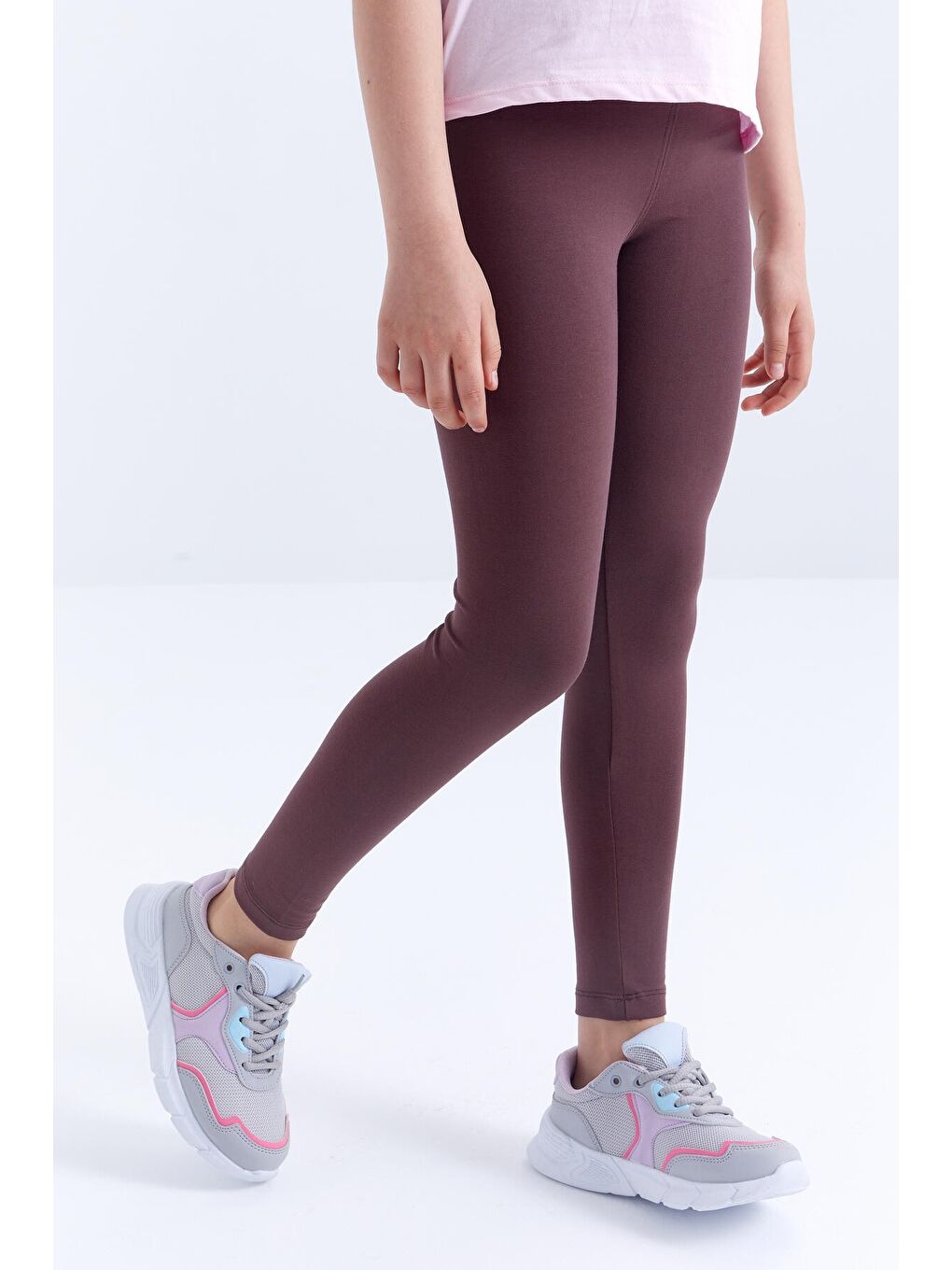 Kahverengi Yüksek Bel Dar Paça Kız Çocuk Tayt  - 75047-4