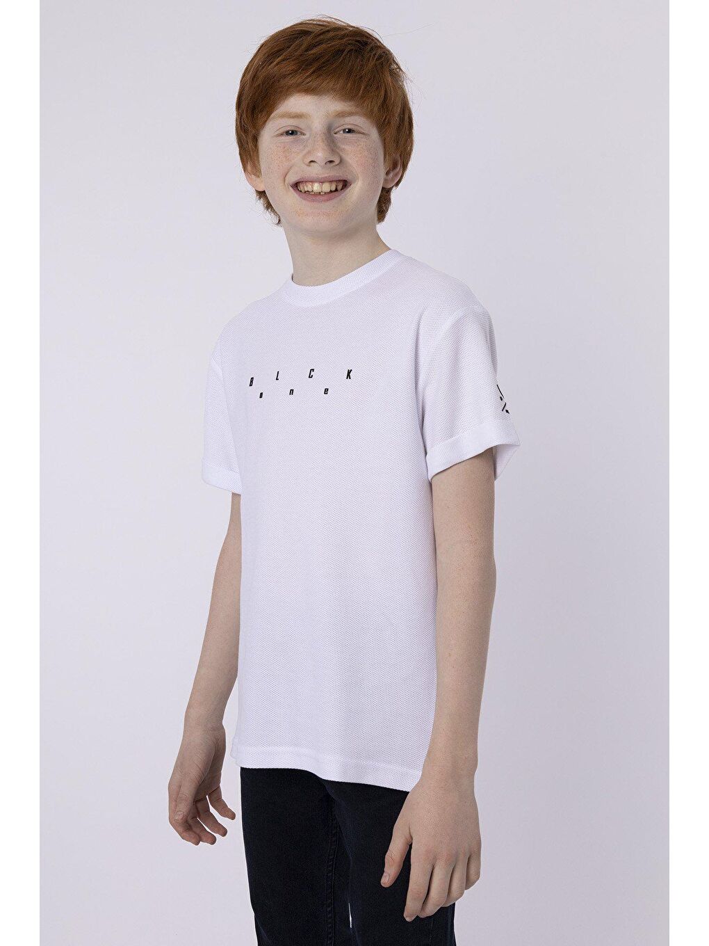 Beyaz Baskılı Cep Detaylı Erkek Çocuk Yazlık Bisiklet Yaka T-shırt-1