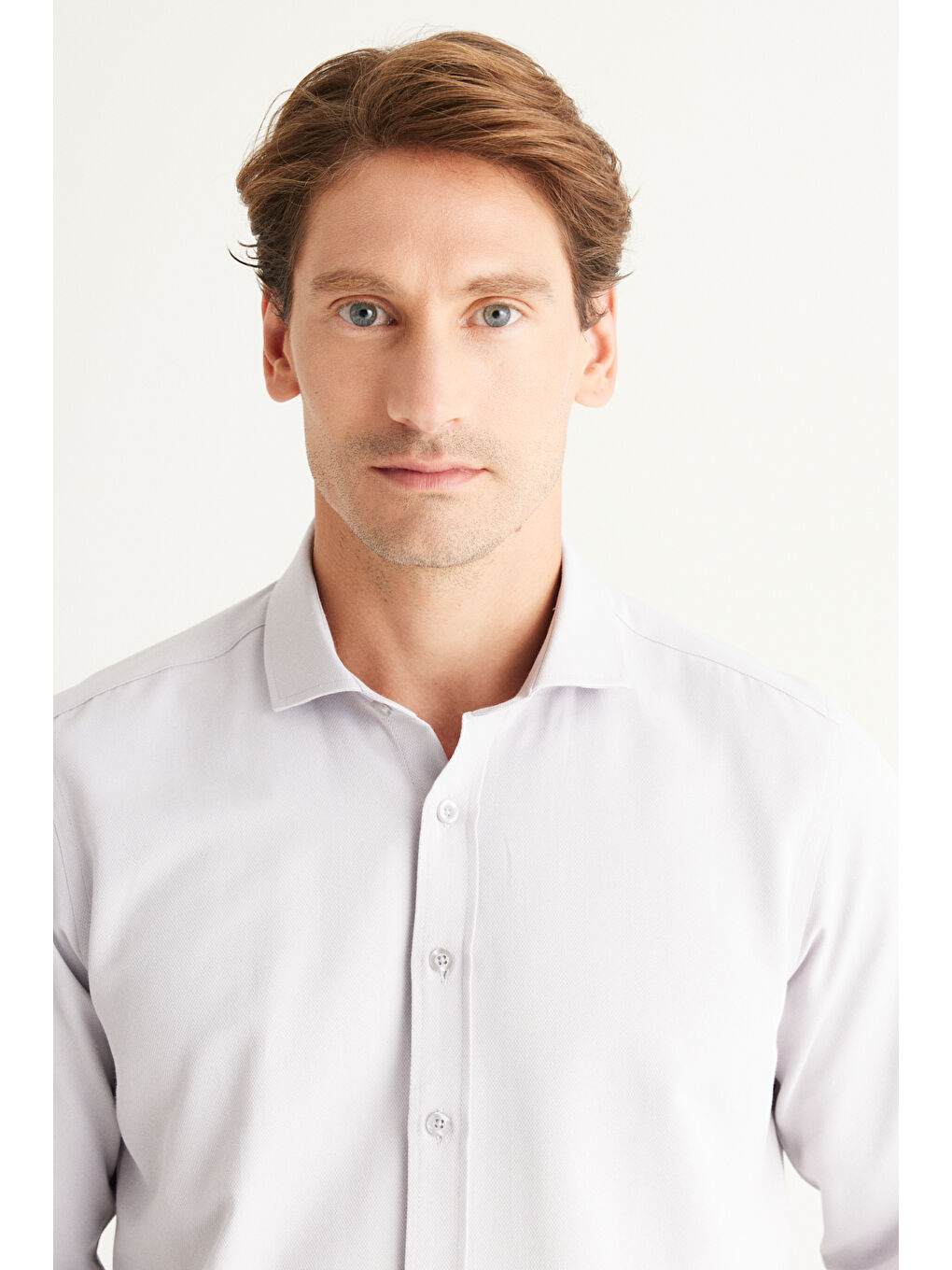 Erkek Gri Kolay Ütülenebilir Slim Fit Dar Kesim İtalyan Yaka Armürlü Basic Gömlek-4