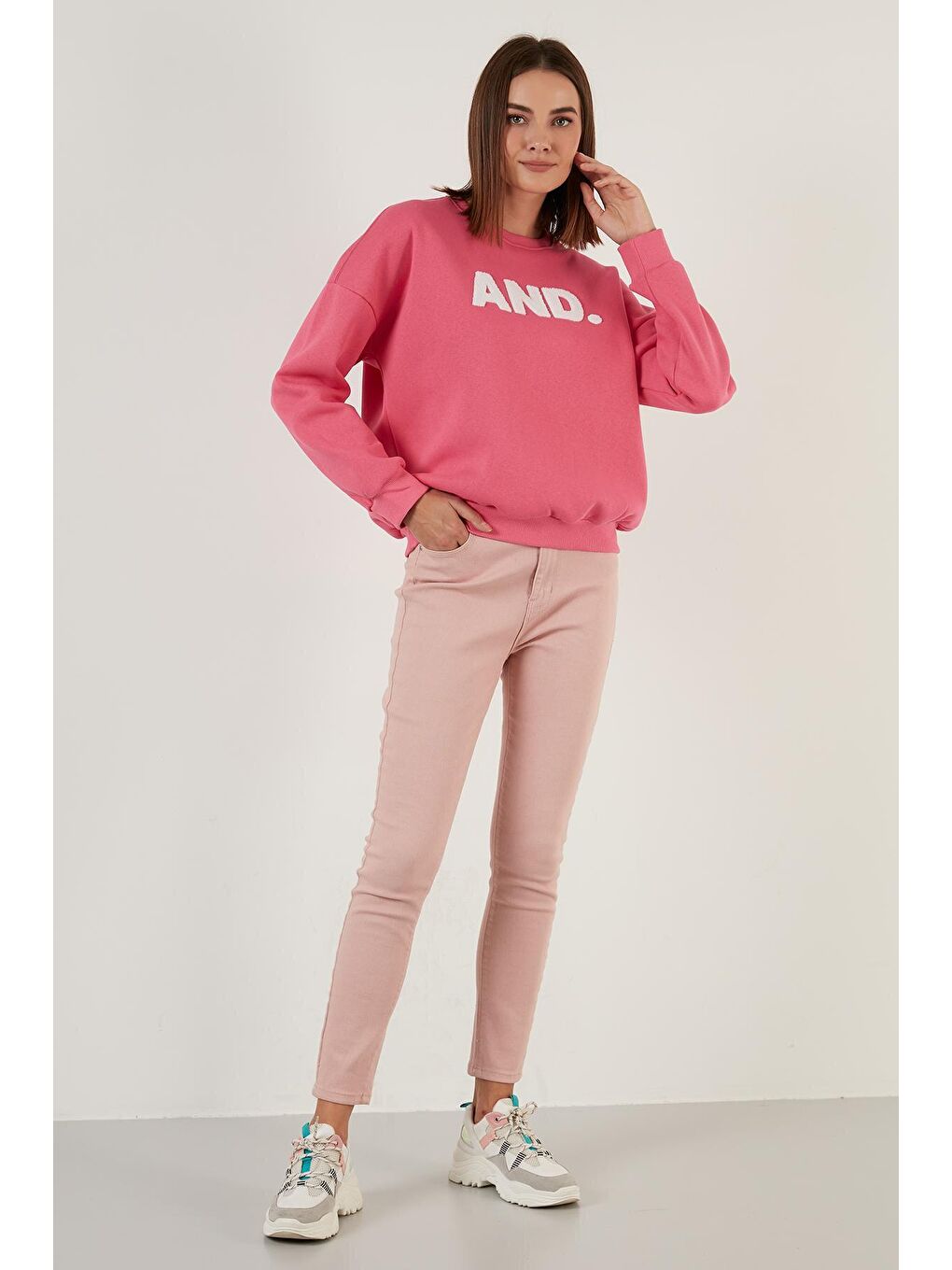 Fuşya Regular Fit Bisiklet Yaka Kalın İçi Polarlı Şardonlu Kışlık Örme Sweat 5864880-3