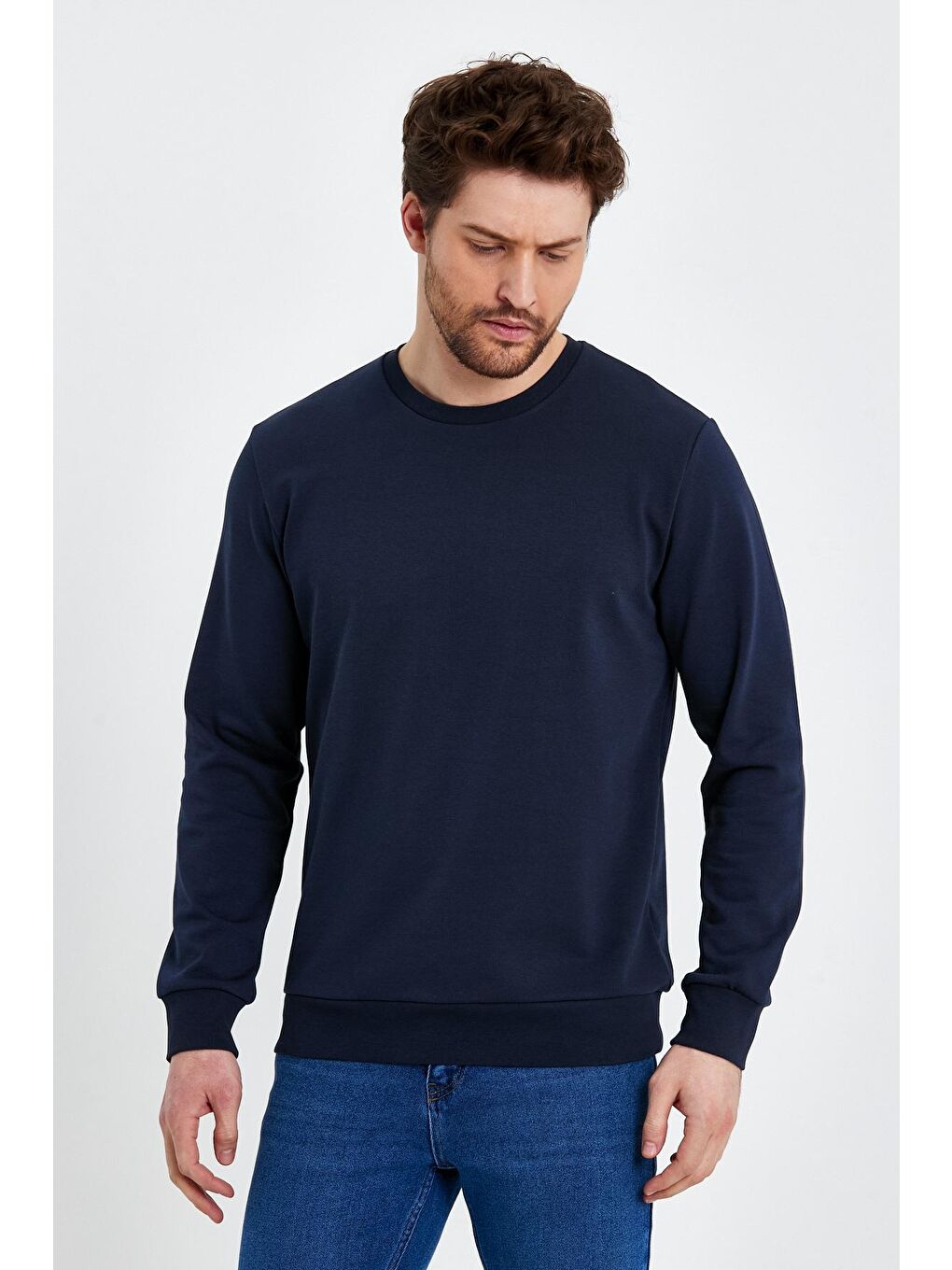 İndigo Bisiklet Yaka Basic İnce Erkek Sweatshirt-3