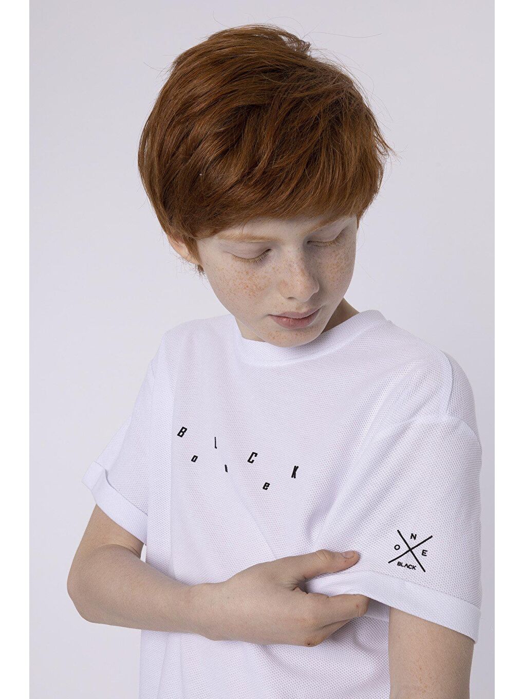 Beyaz Baskılı Cep Detaylı Erkek Çocuk Yazlık Bisiklet Yaka T-shırt-3