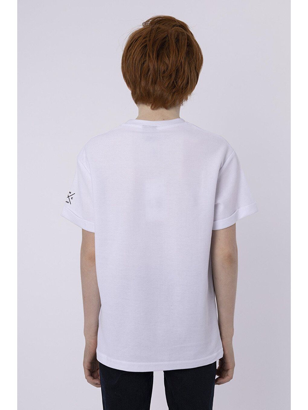 Beyaz Baskılı Cep Detaylı Erkek Çocuk Yazlık Bisiklet Yaka T-shırt-4