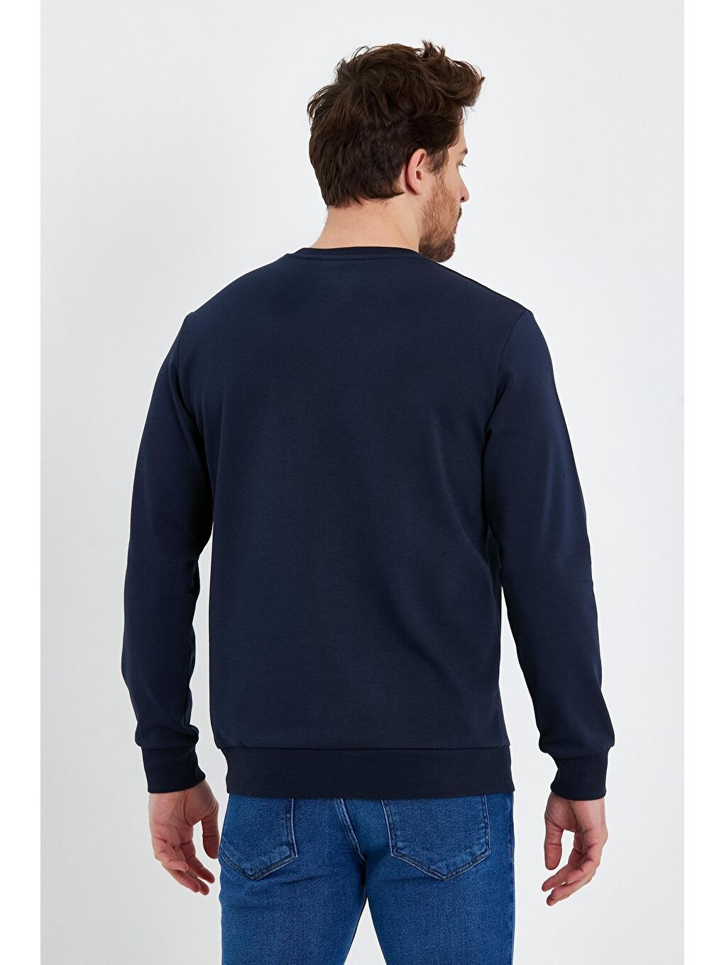 İndigo Bisiklet Yaka Basic İnce Erkek Sweatshirt-4