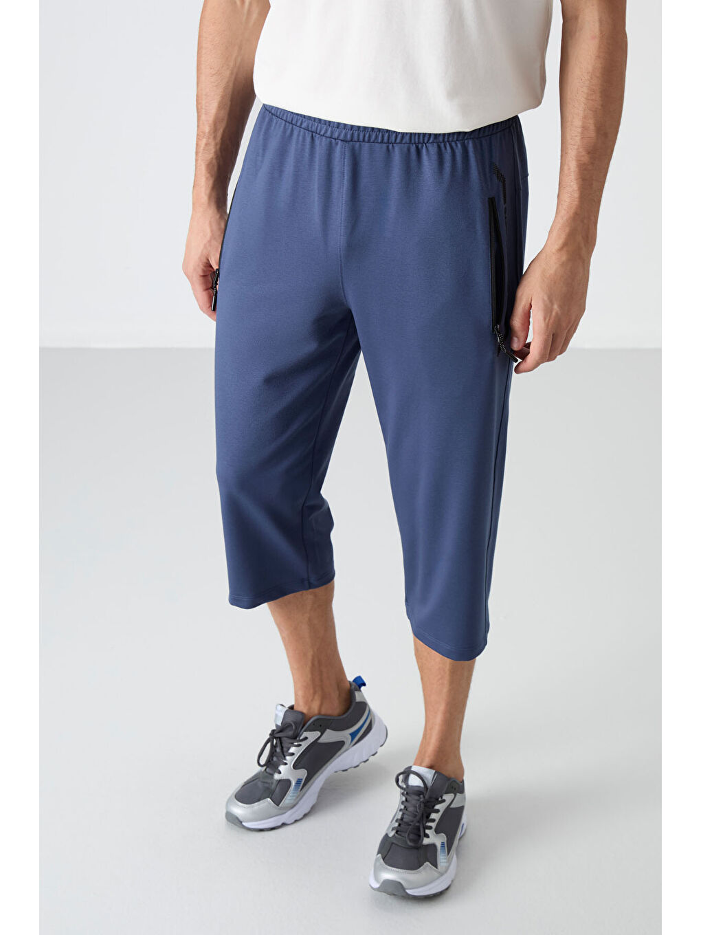 Petrol Fermuar Cepli Standart Kalıp Klasik Paça Erkek Kapri - 83091