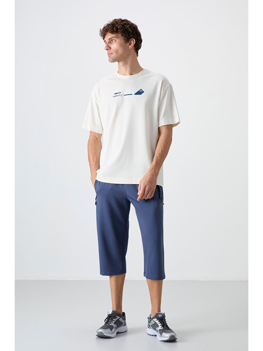 Petrol Fermuar Cepli Standart Kalıp Klasik Paça Erkek Kapri - 83091-2