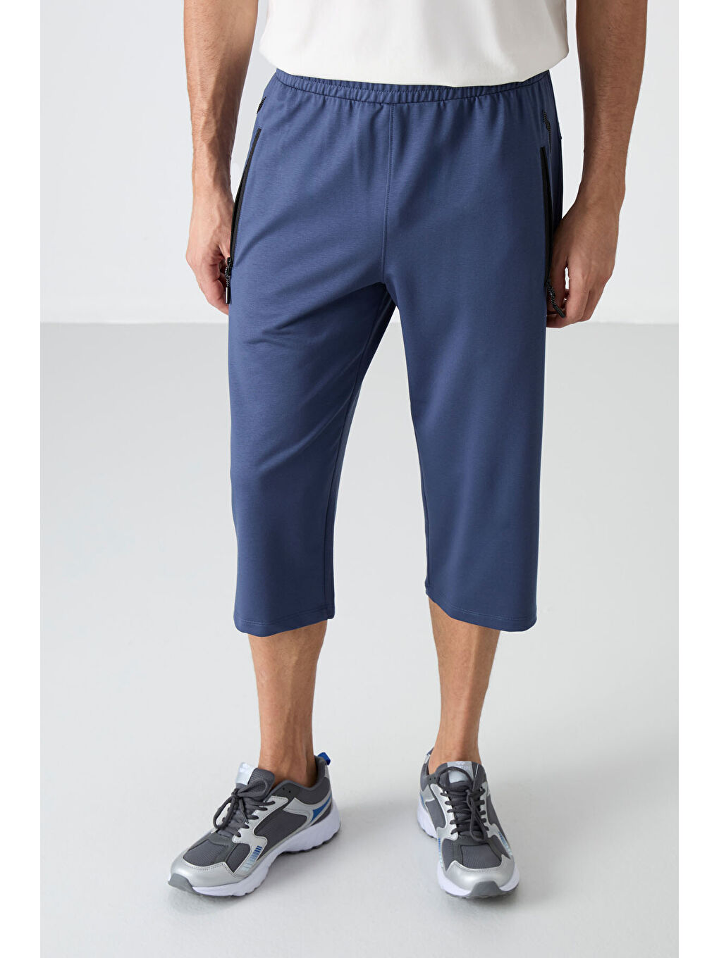 Petrol Fermuar Cepli Standart Kalıp Klasik Paça Erkek Kapri - 83091-6