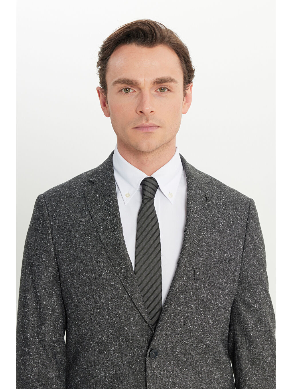 Erkek Siyah-Gri Slim Fit Mono Yaka Kapak Cepli Tweet Desenli Esnek Takım Elbise-4