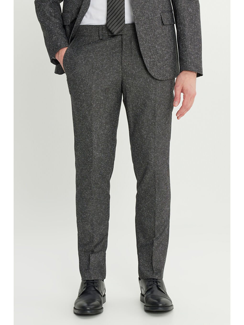 Erkek Siyah-Gri Slim Fit Mono Yaka Kapak Cepli Tweet Desenli Esnek Takım Elbise-5