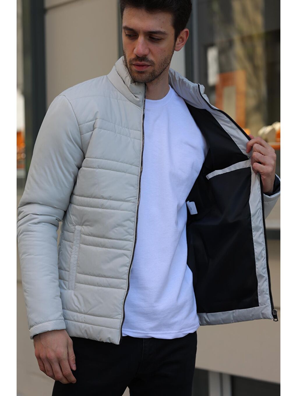 Bej Erkek Içi Astarlı  Dik Yaka Mont DKM-100-2