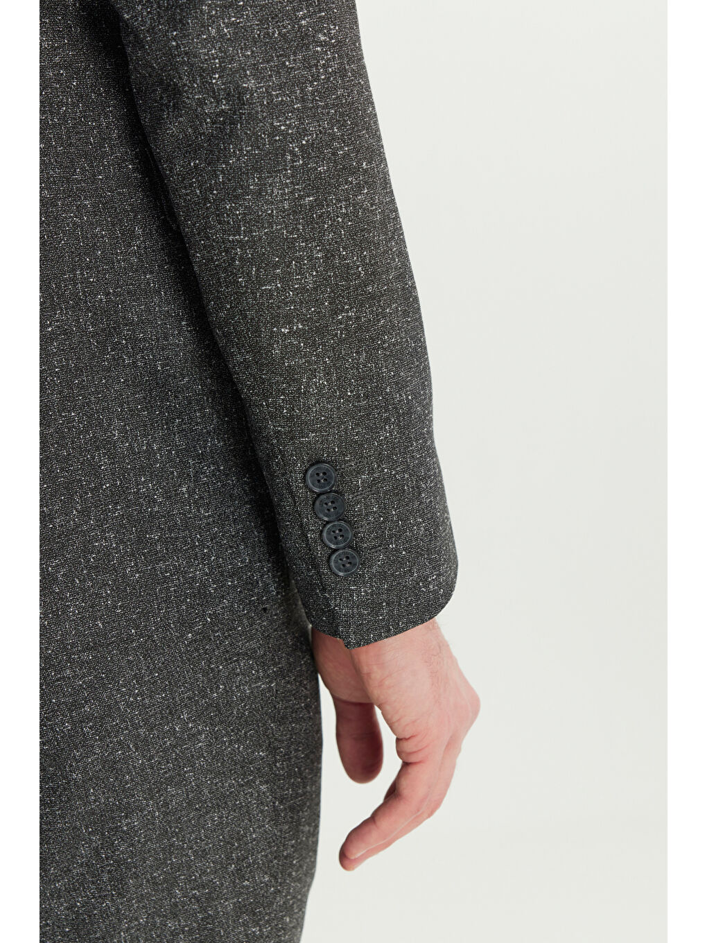 Erkek Siyah-Gri Slim Fit Mono Yaka Kapak Cepli Tweet Desenli Esnek Takım Elbise-6