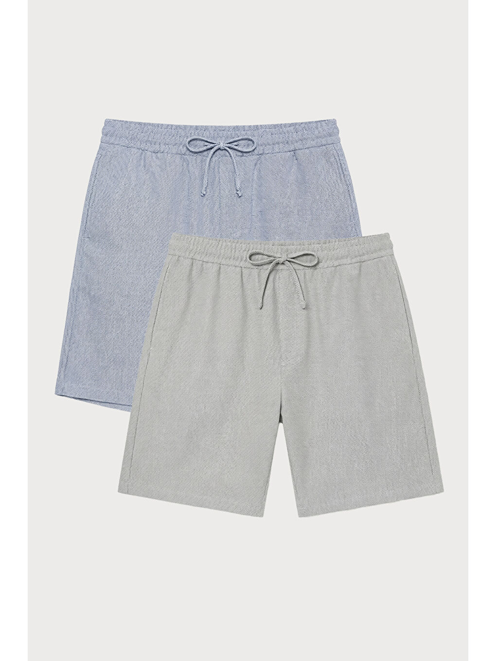 Erkek Lacivert-Siyah 2'li Paket Pamuklu Beli Bağlamalı Yan Cepli Standart Fit Örme Şort