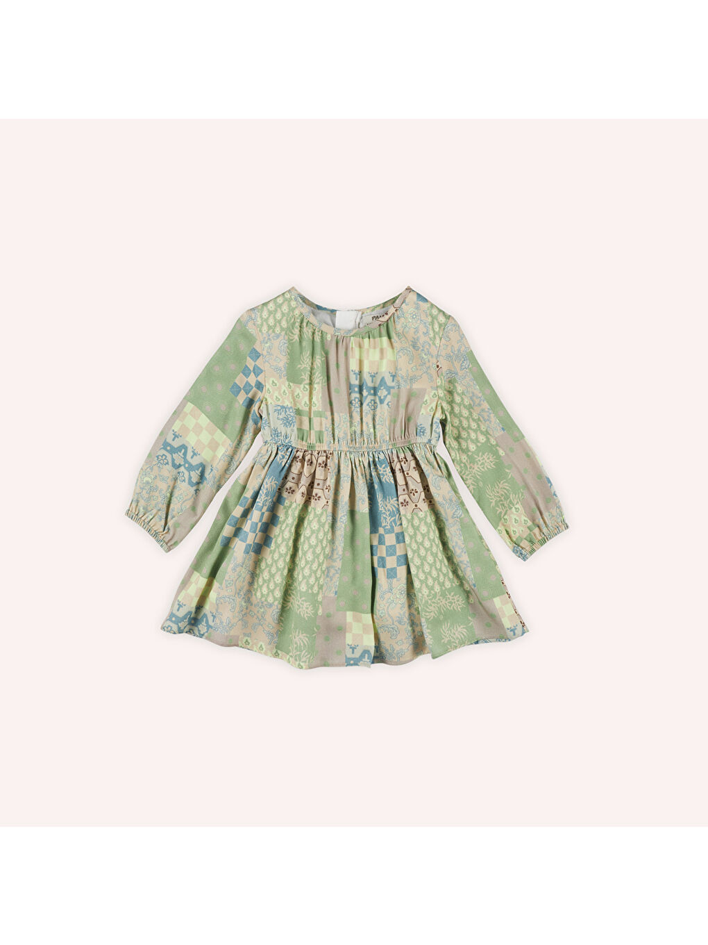 Bej Kız Çocuk Desenli Elbise-3