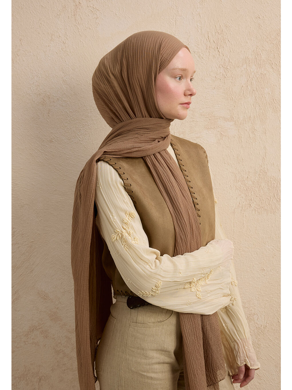Bej Modal Krinkıl Şal Nude-1