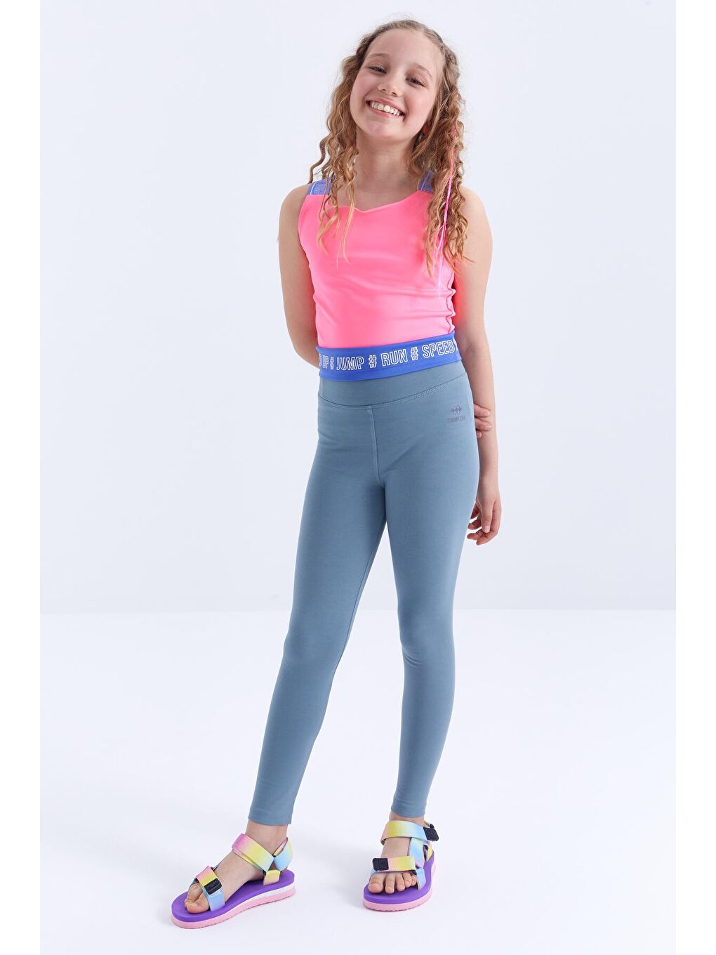 Mint Yeşili Yüksek Bel Dar Paça Kız Çocuk Tayt  - 75047-1