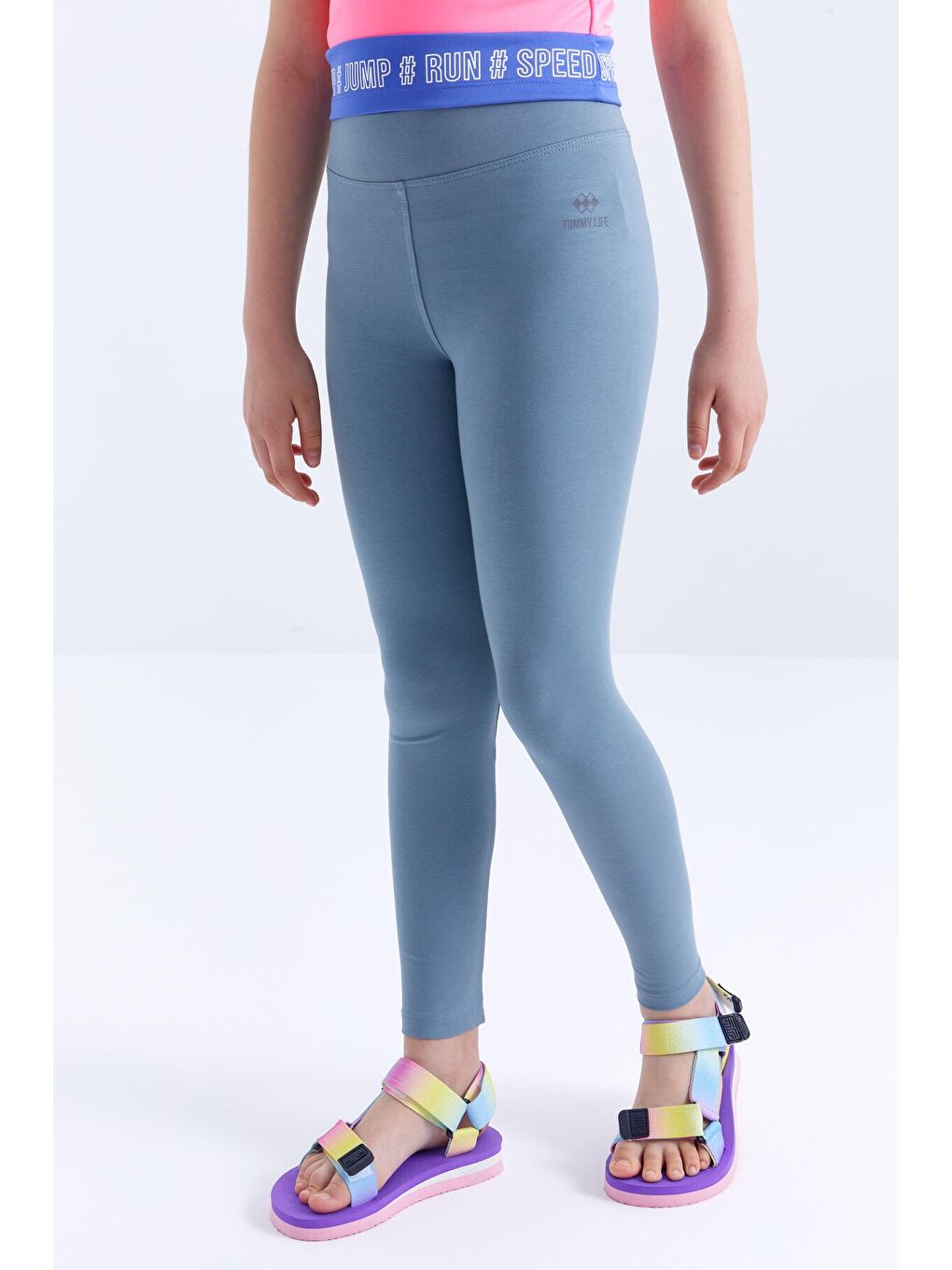 Mint Yeşili Yüksek Bel Dar Paça Kız Çocuk Tayt  - 75047-2