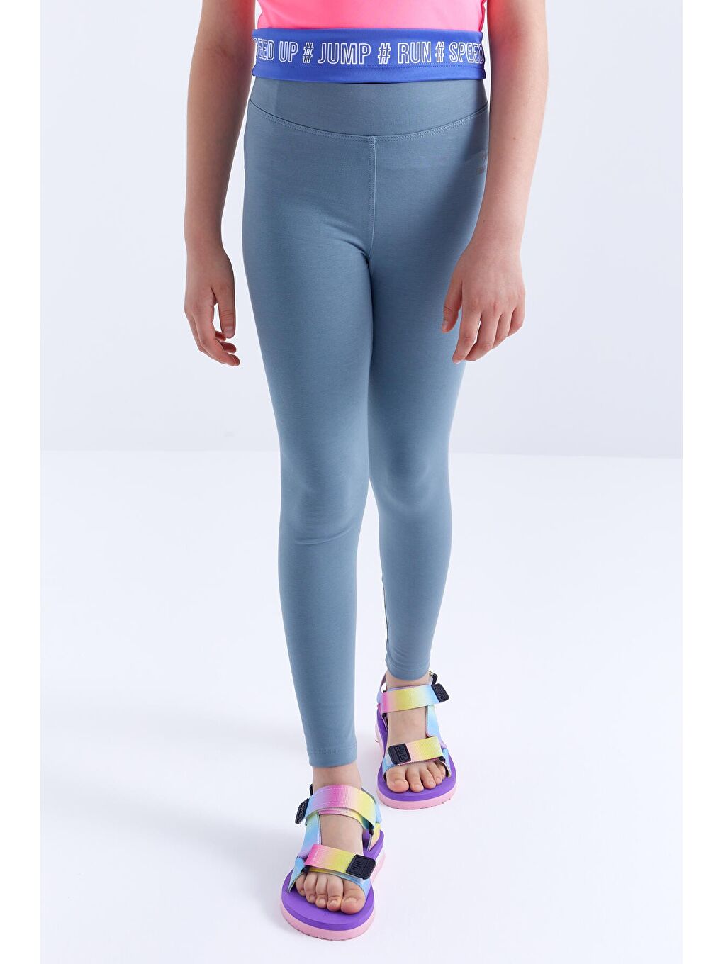 Mint Yeşili Yüksek Bel Dar Paça Kız Çocuk Tayt  - 75047-4