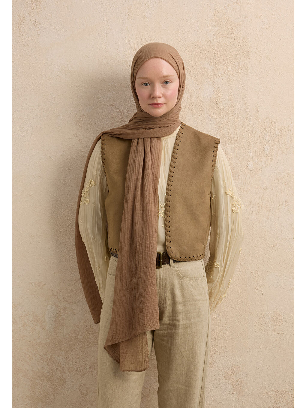 Bej Modal Krinkıl Şal Nude-3