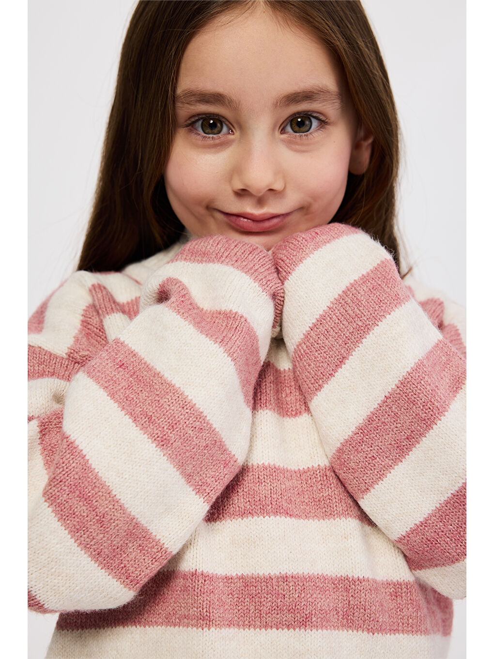 Kız Çocuk Çizgili Triko Pembe Kazak-1