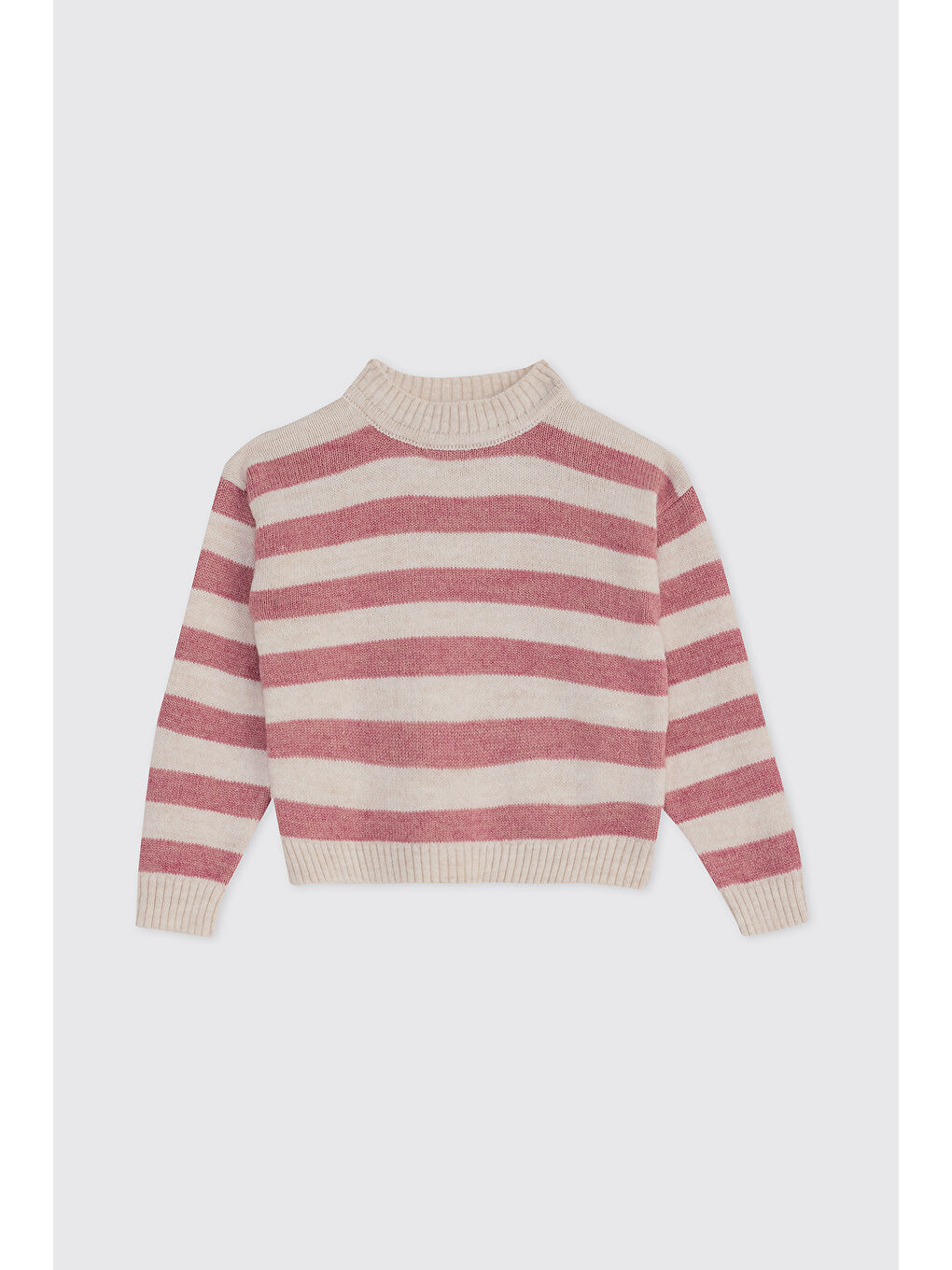 Kız Çocuk Çizgili Triko Pembe Kazak-2