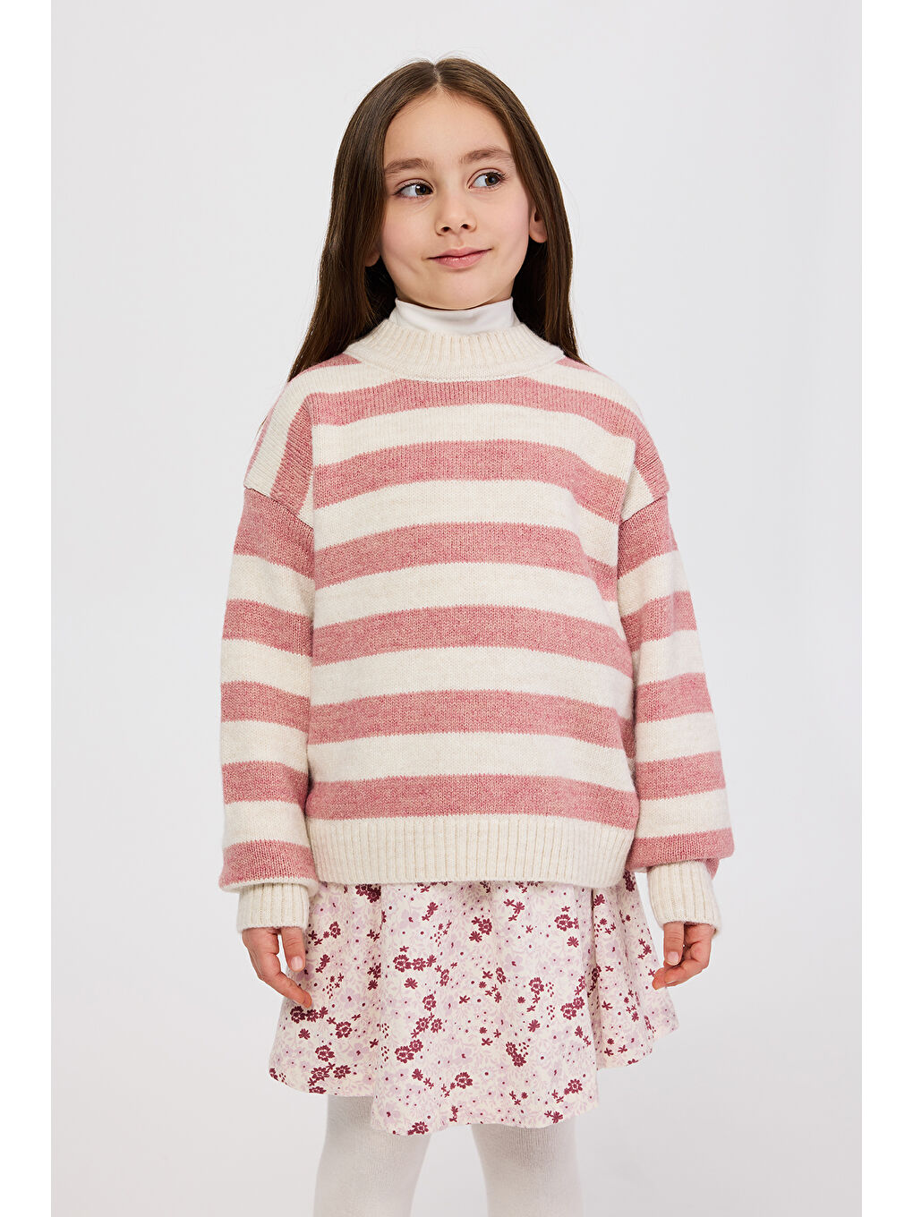 Kız Çocuk Çizgili Triko Pembe Kazak-6