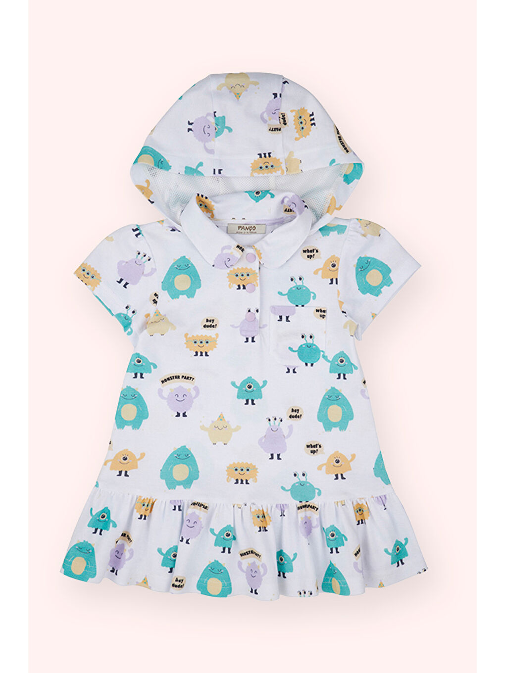 Kız Bebek Desenli Kapüşonu Çıkarılabilir Örme Beyaz Elbise-1