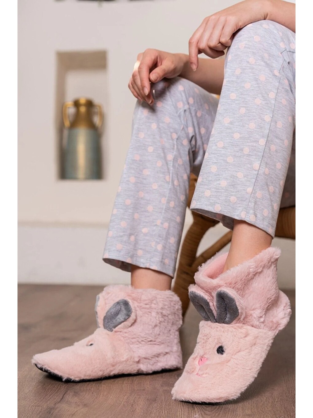 Pembe Ev Botu Ekru-beyaz Rengi Kadın Ev Botu Çocuk Panduf Ev Botu-1