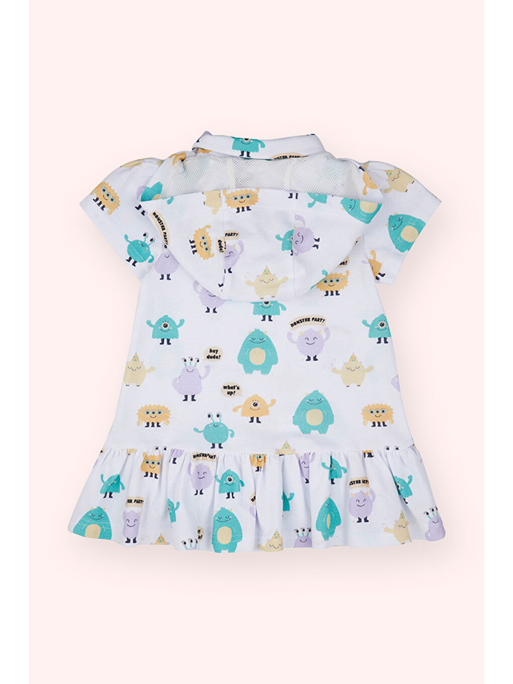 Kız Bebek Desenli Kapüşonu Çıkarılabilir Örme Beyaz Elbise-4