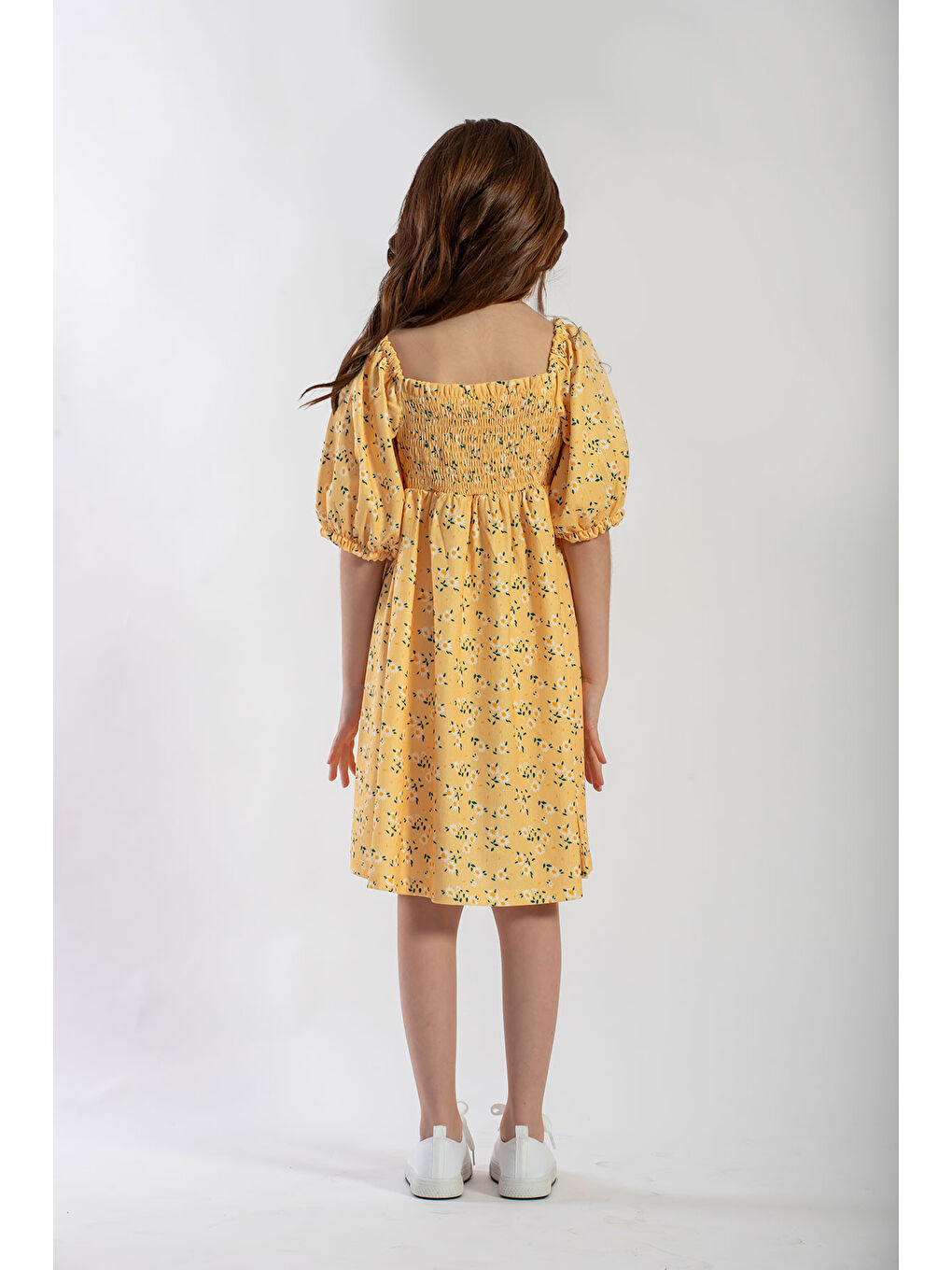 Sarı Gipeli Desenli Kız Çocuk Elbise-2