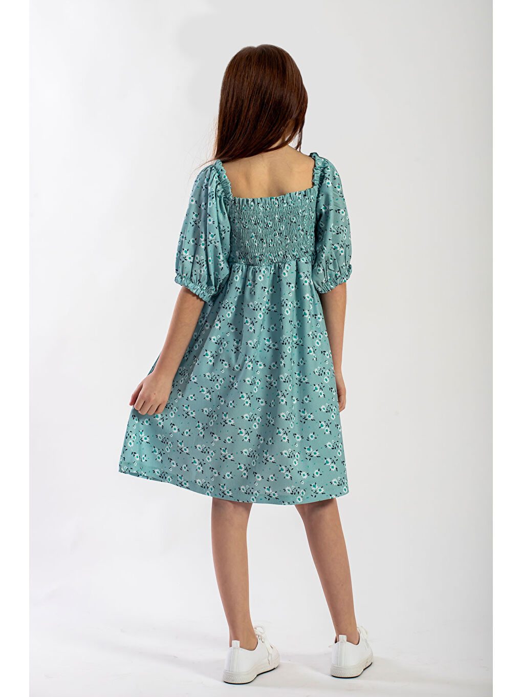 Yeşil Gipeli Desenli Kız Çocuk Elbise-2