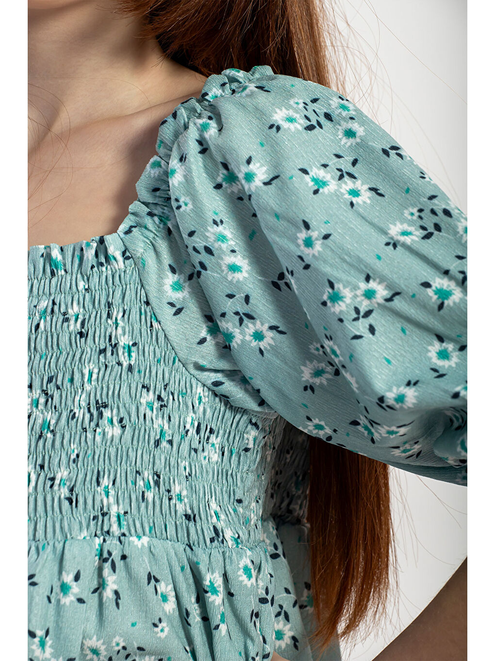 Yeşil Gipeli Desenli Kız Çocuk Elbise-3