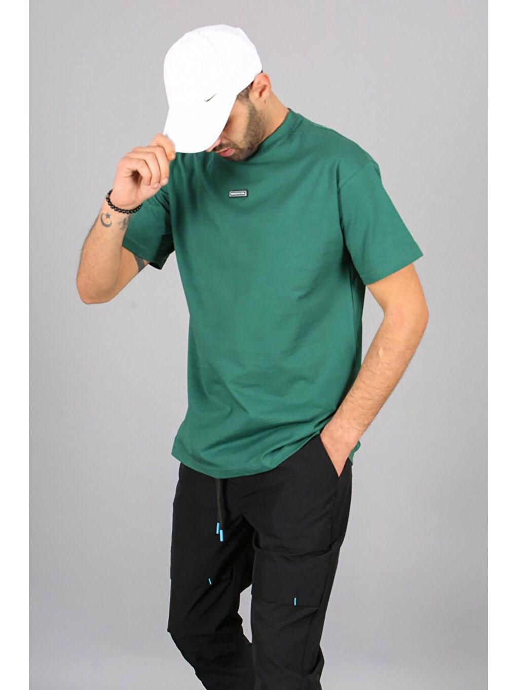 Haki Madmext Erkek haki Sırt Detaylı Tişört 5365-1