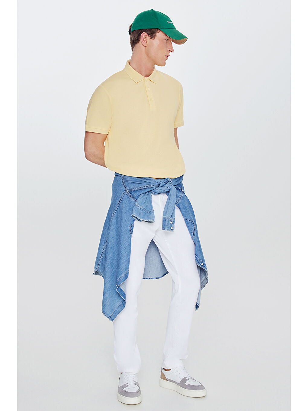 Erkek Sarı Slim Fit Dar Kesim Polo Yaka %100 Pamuk Kısa Kollu Tişört-7