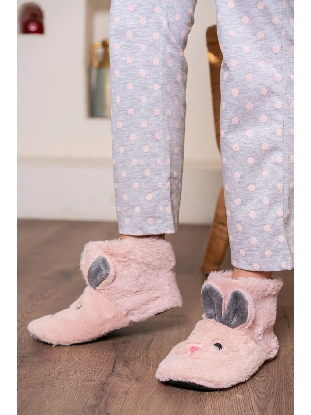 Pembe Ev Botu Ekru-beyaz Rengi Kadın Ev Botu Çocuk Panduf Ev Botu-2