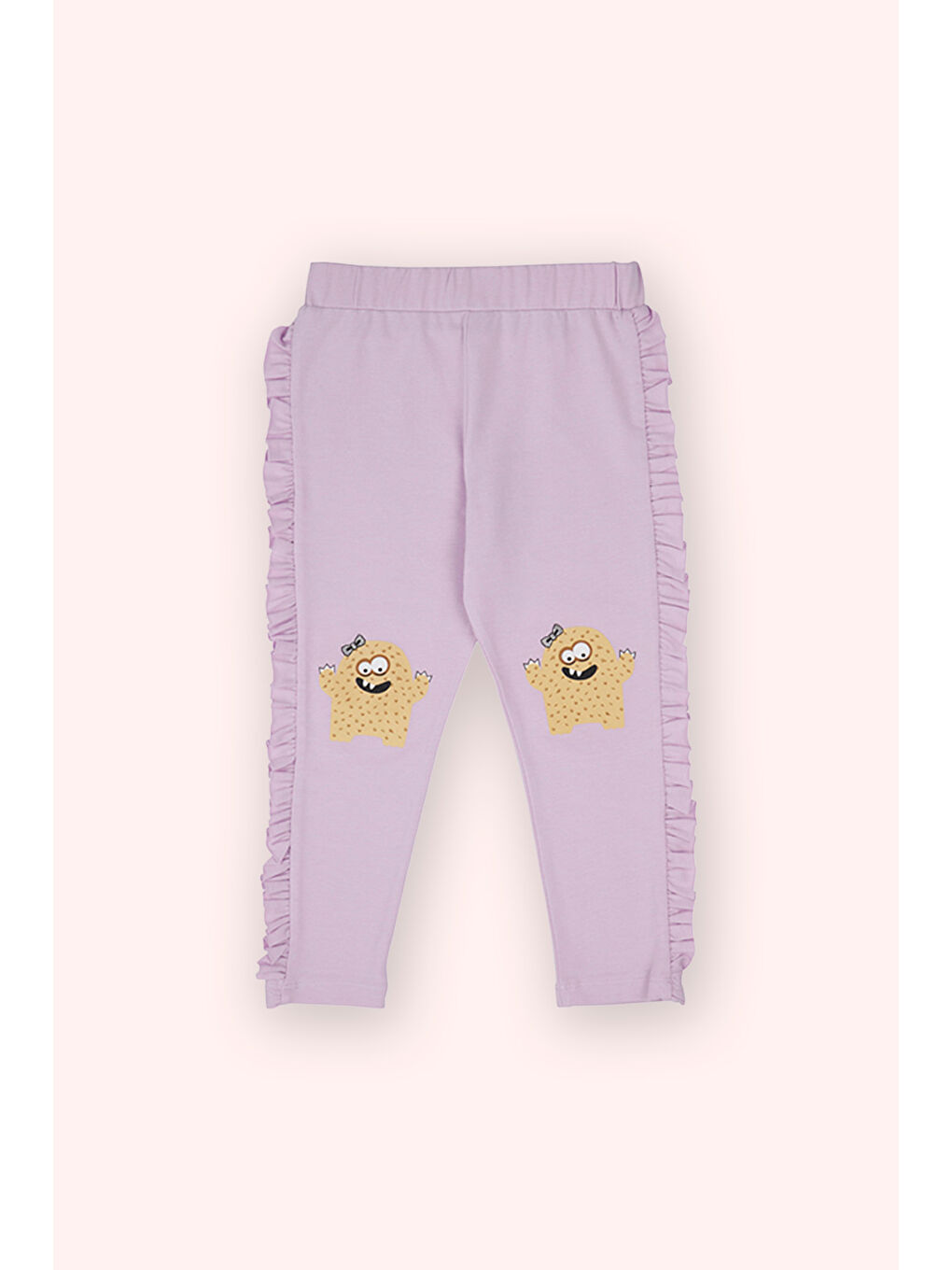 Lila Kız Bebek Beli Lastikli Kenarı Fırfırlı Baskı Detaylı Mor Tayt