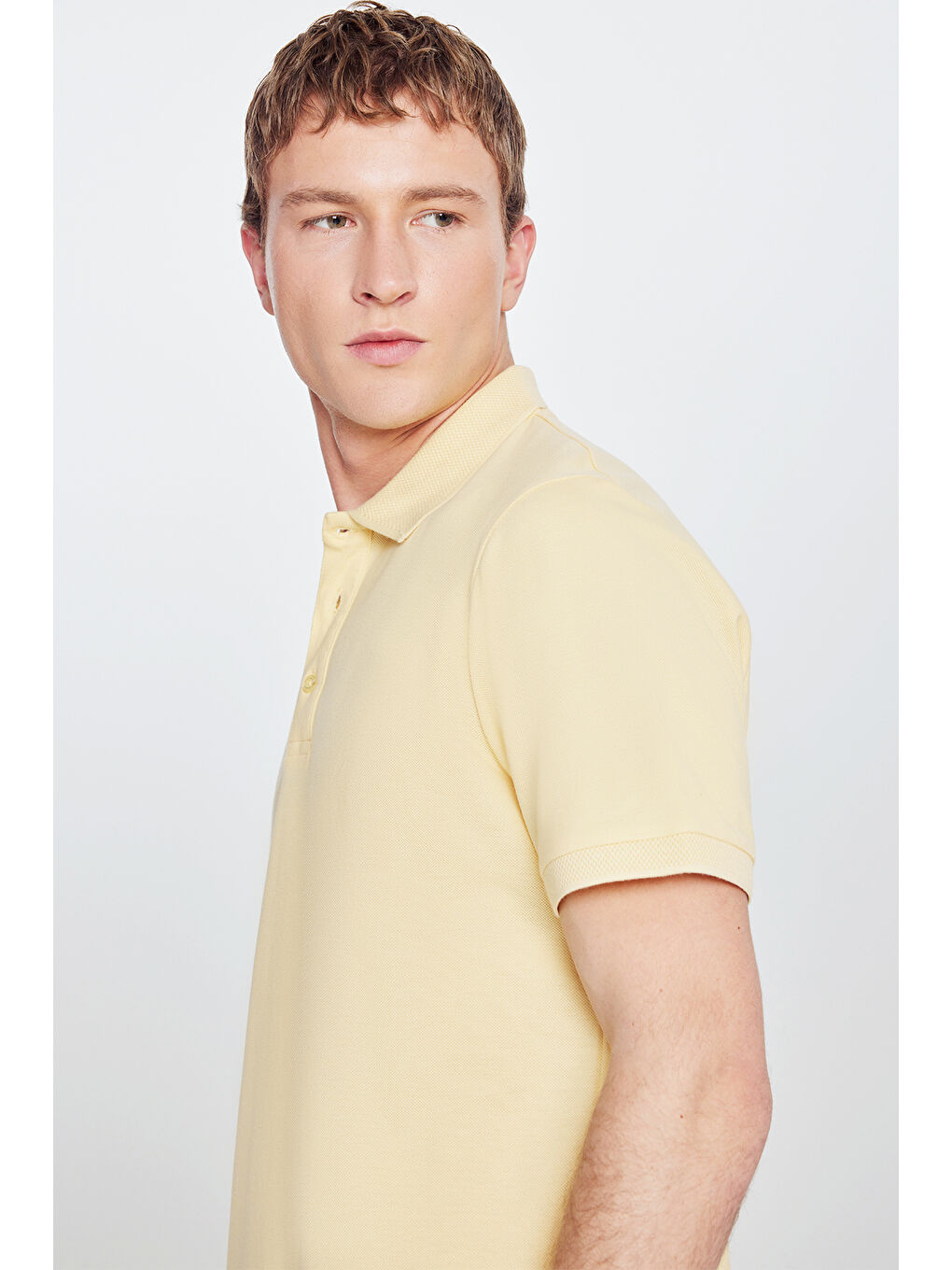 Erkek Sarı Slim Fit Dar Kesim Polo Yaka %100 Pamuk Kısa Kollu Tişört-9