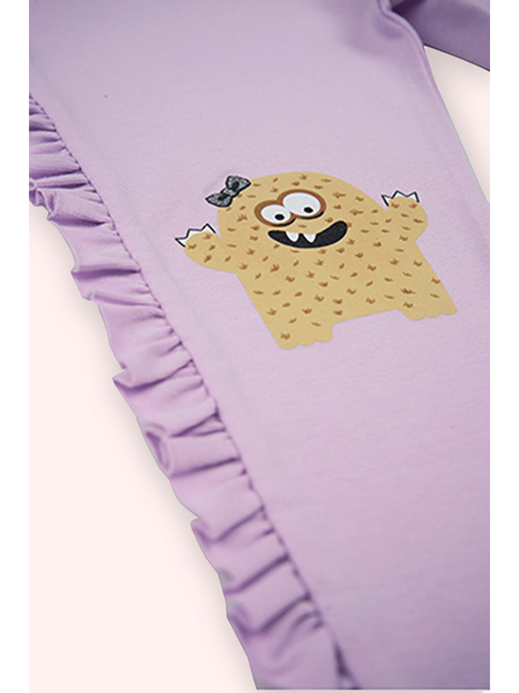 Lila Kız Bebek Beli Lastikli Kenarı Fırfırlı Baskı Detaylı Mor Tayt-1