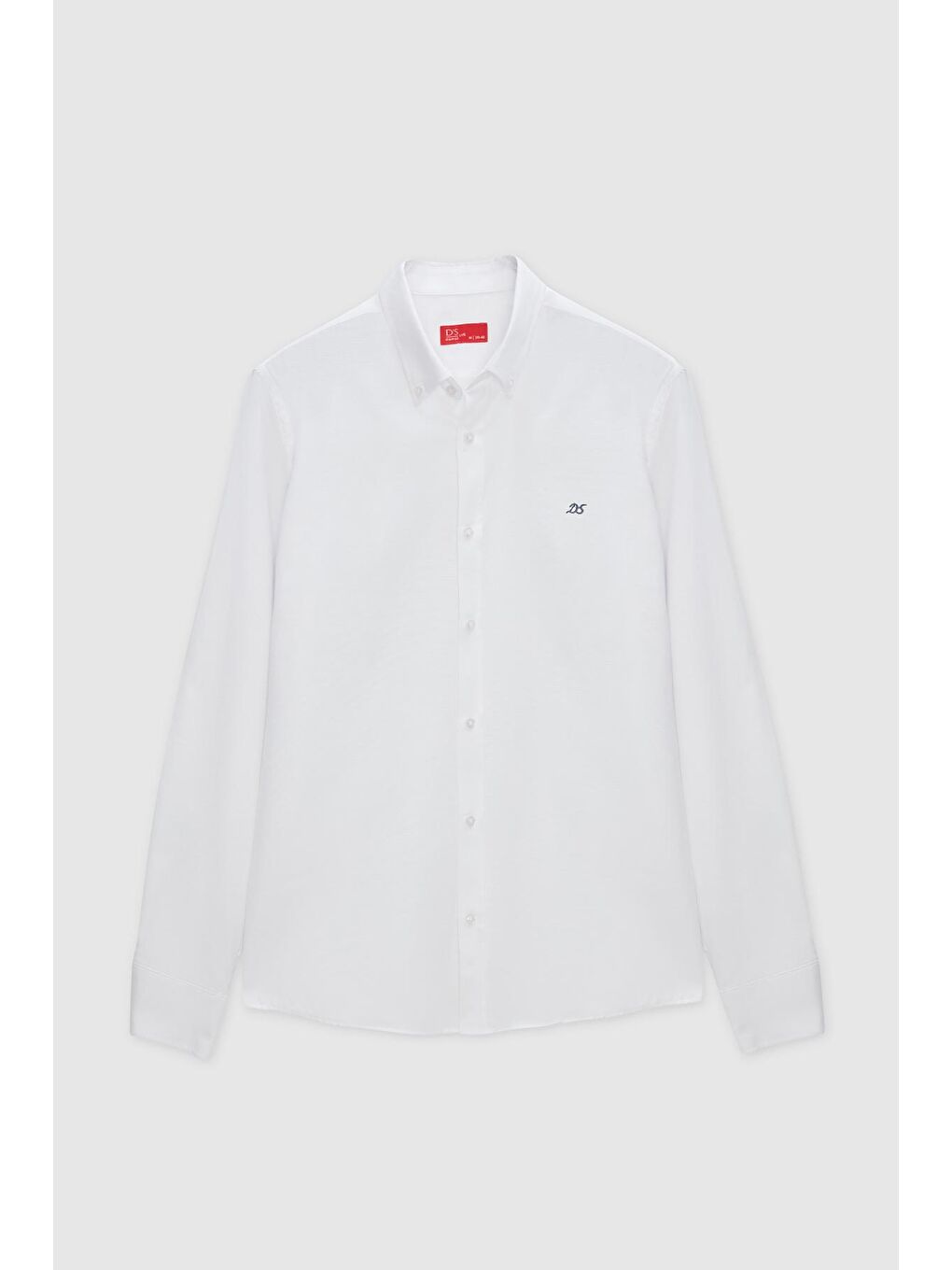 Slim Fit Beyaz Oxford Düğmeli Yaka Kolay Ütülenebilir Nakış Detaylı Pamuklu Gömlek-3