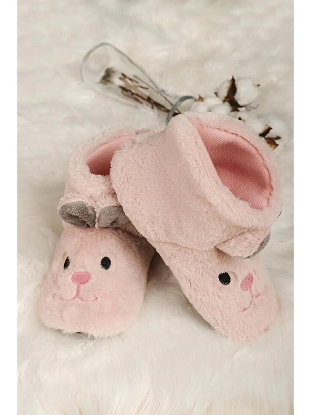 Pembe Ev Botu Ekru-beyaz Rengi Kadın Ev Botu Çocuk Panduf Ev Botu-3