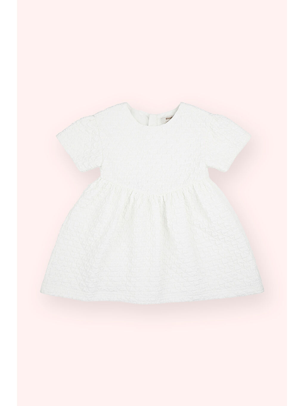 Kız Bebek Yuvarlak Yaka Sırtı Fermuar Detaylı Beyaz Elbise
