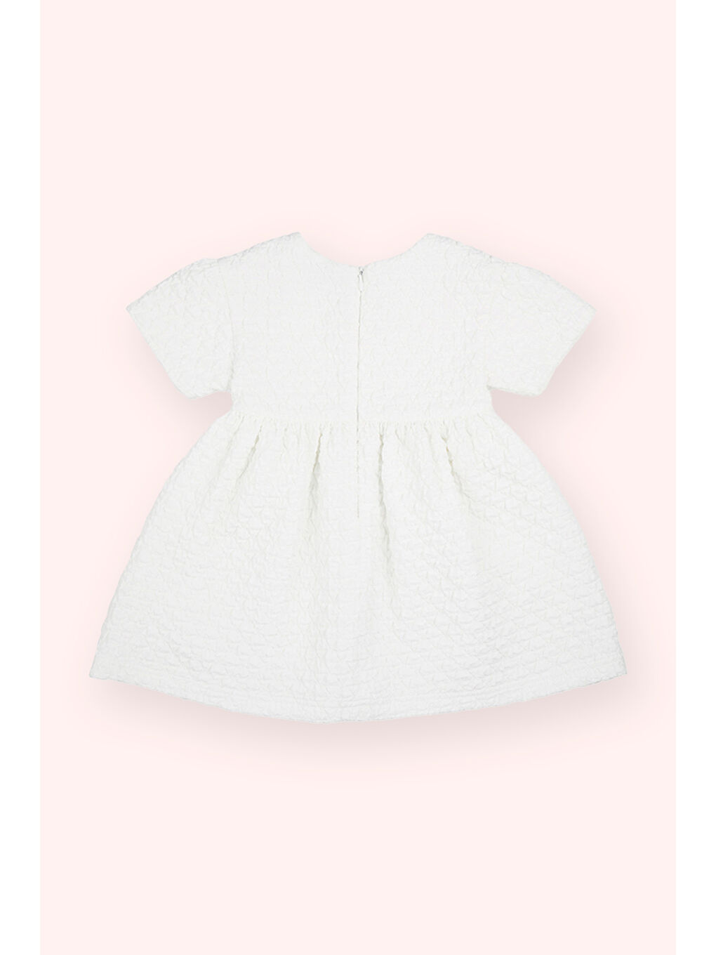 Kız Bebek Yuvarlak Yaka Sırtı Fermuar Detaylı Beyaz Elbise-2