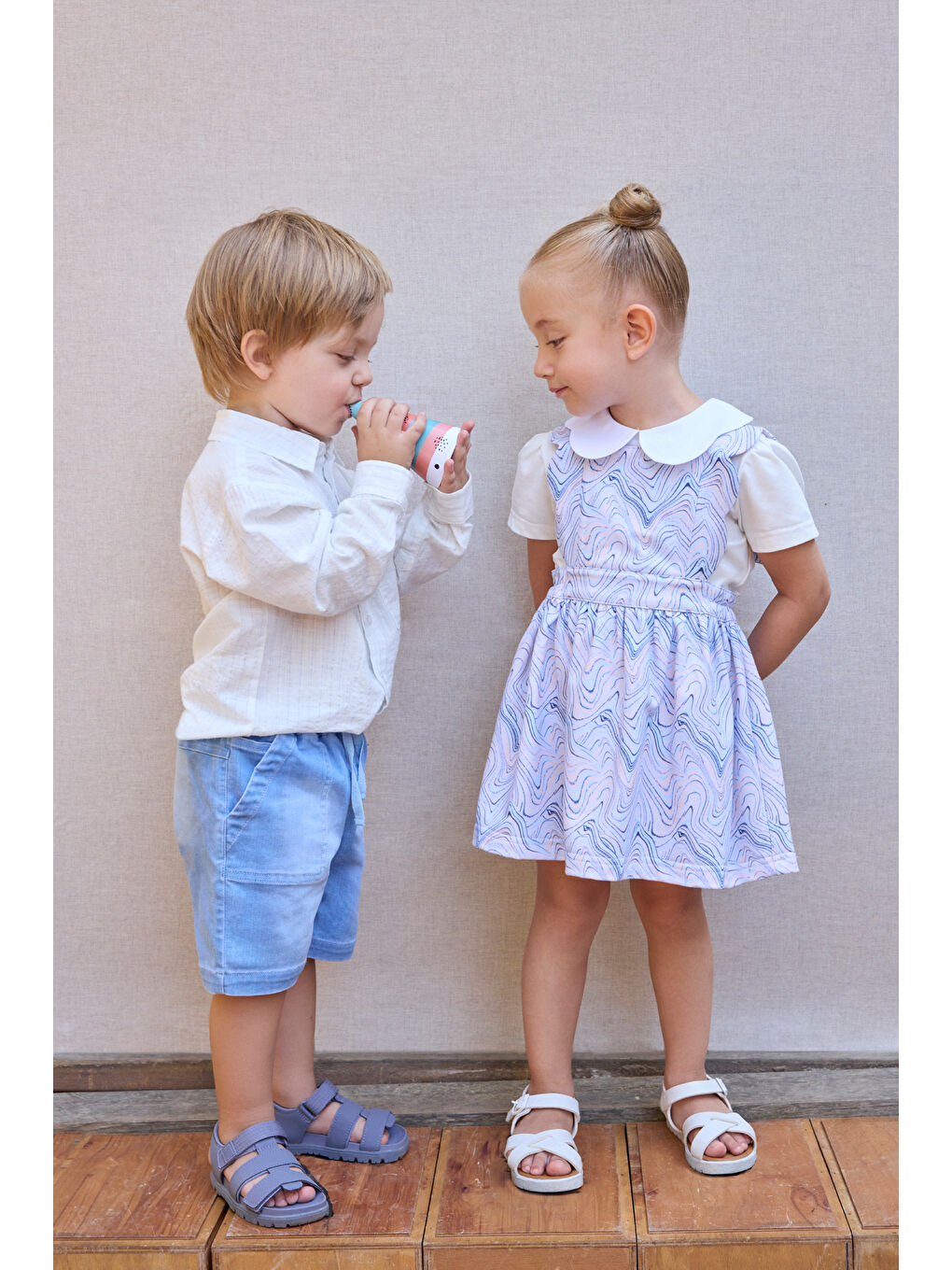 Kız Bebek Dalga Desenli 2'li Mavi Elbise-2