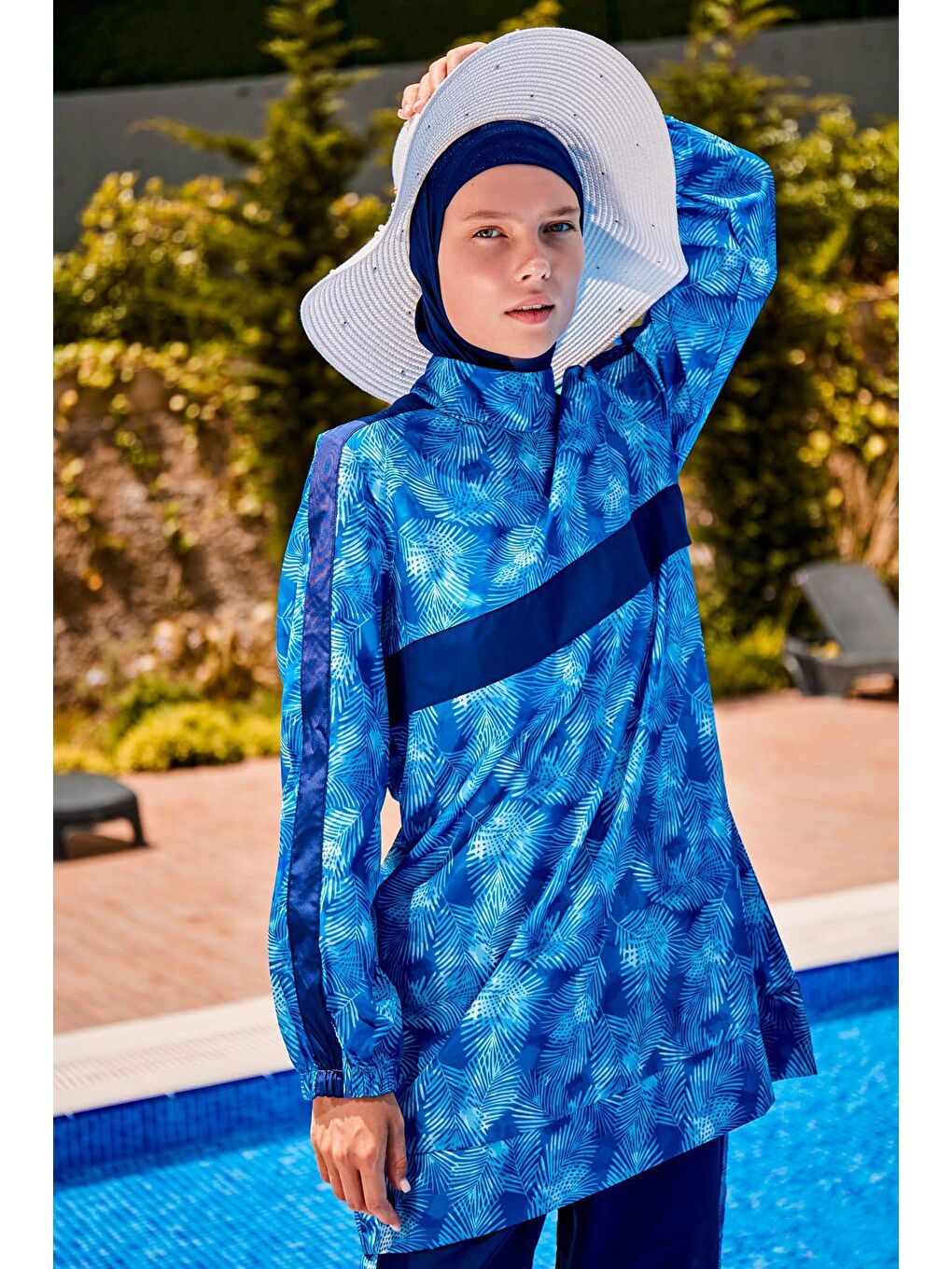 İncili Beyaz Geniş Hasır Şapka 1423210-2