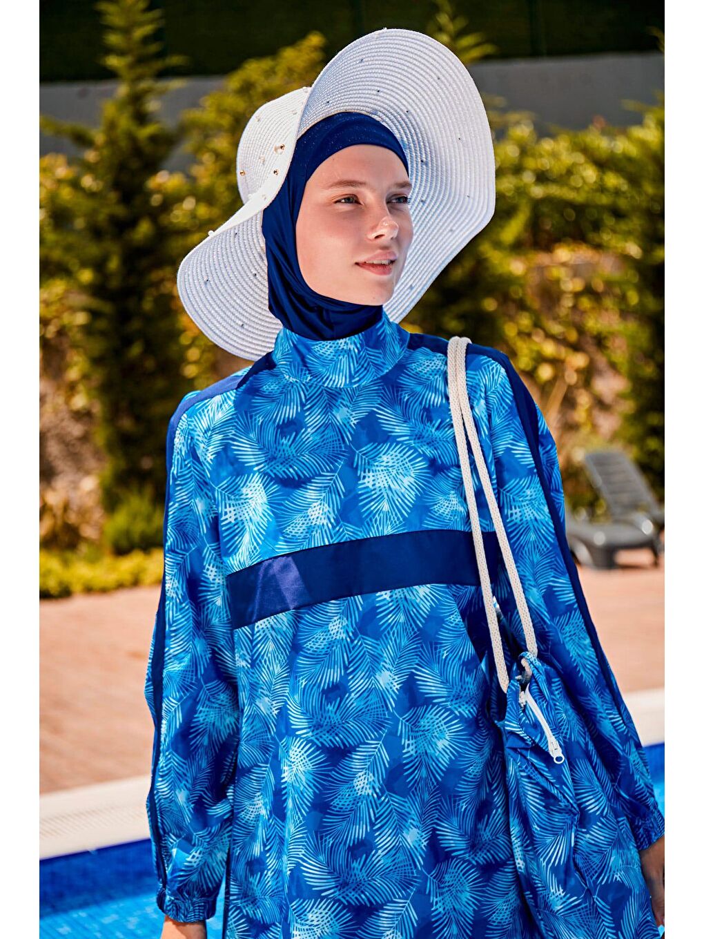 İncili Beyaz Geniş Hasır Şapka 1423210-3