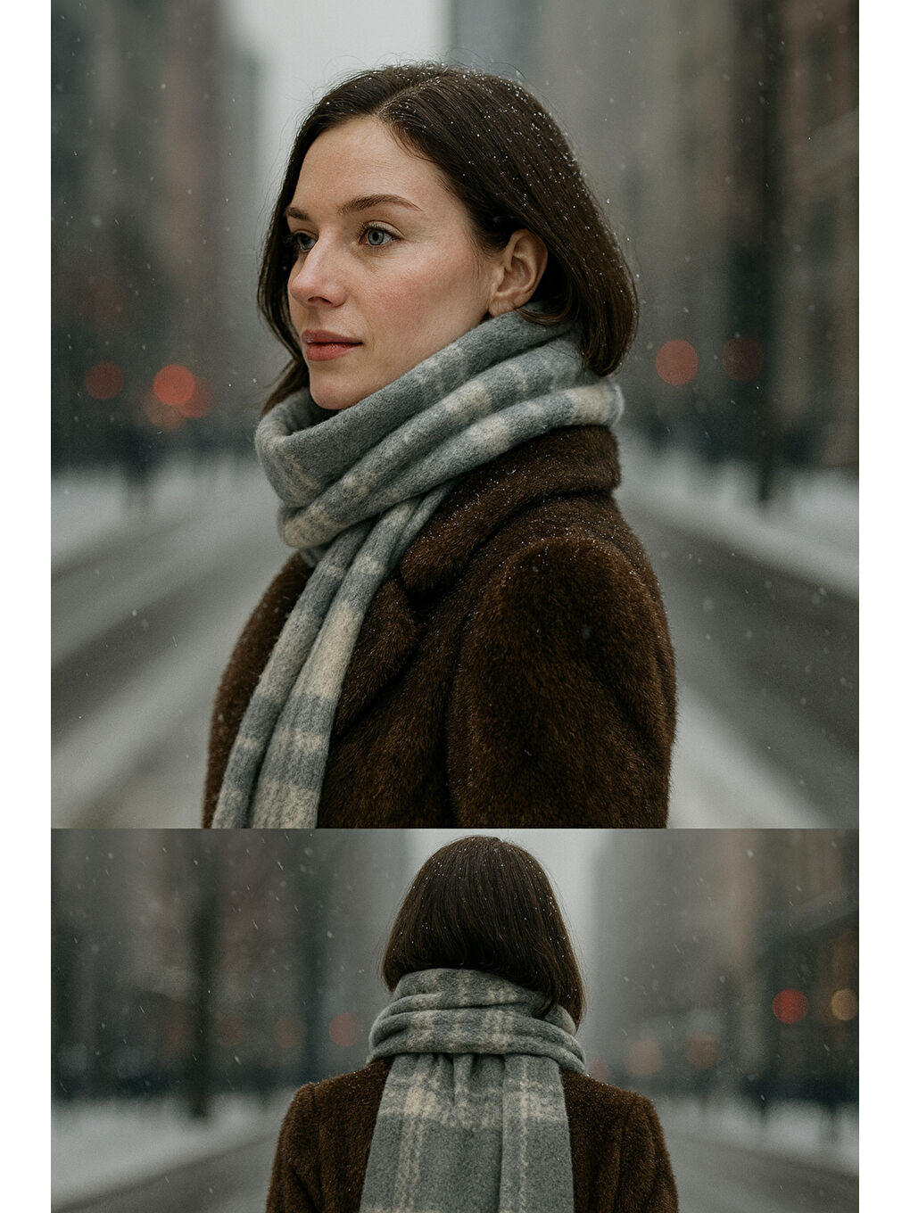 Ekose Desenli Atkı Omuz Şalı 45x200 cm 1294 Antrasit-3