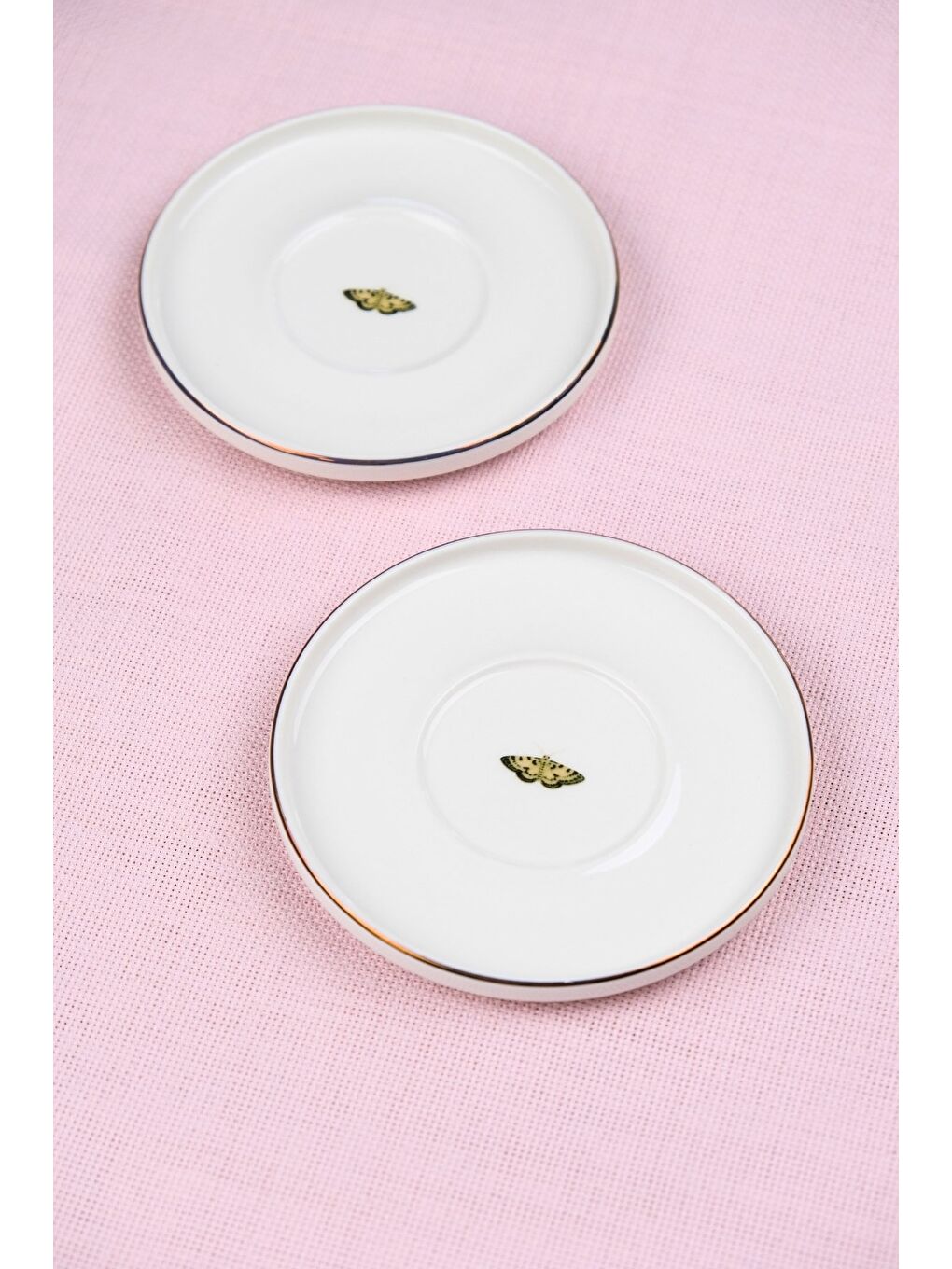 Beyaz Porselen Natura Altın Yaldız Çay Tabağı Kelebek 12,5cm 2 li
