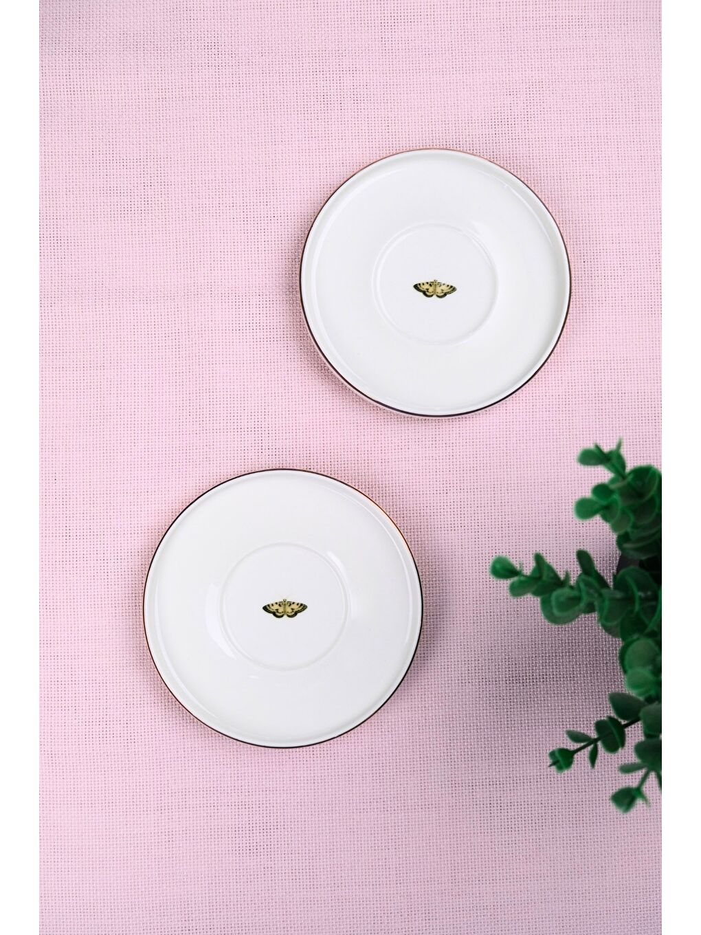 Beyaz Porselen Natura Altın Yaldız Çay Tabağı Kelebek 12,5cm 2 li-1