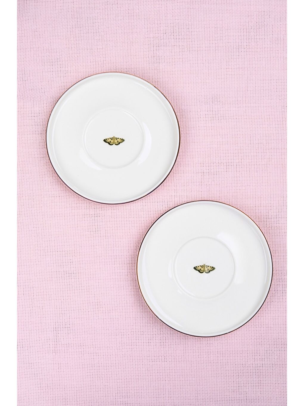 Beyaz Porselen Natura Altın Yaldız Çay Tabağı Kelebek 12,5cm 2 li-2