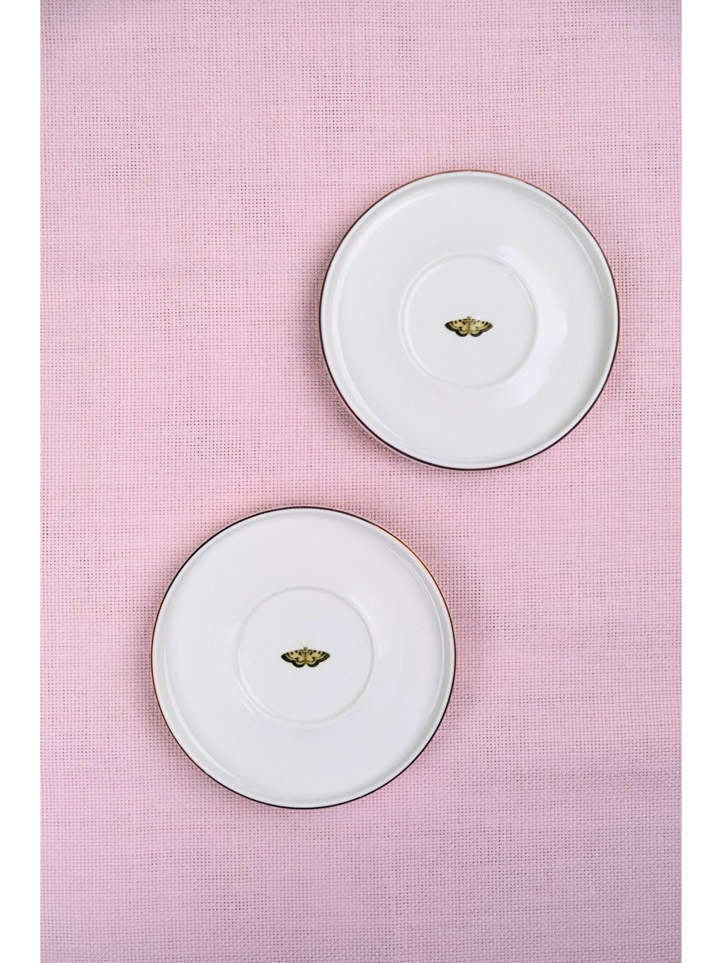Beyaz Porselen Natura Altın Yaldız Çay Tabağı Kelebek 12,5cm 2 li-3