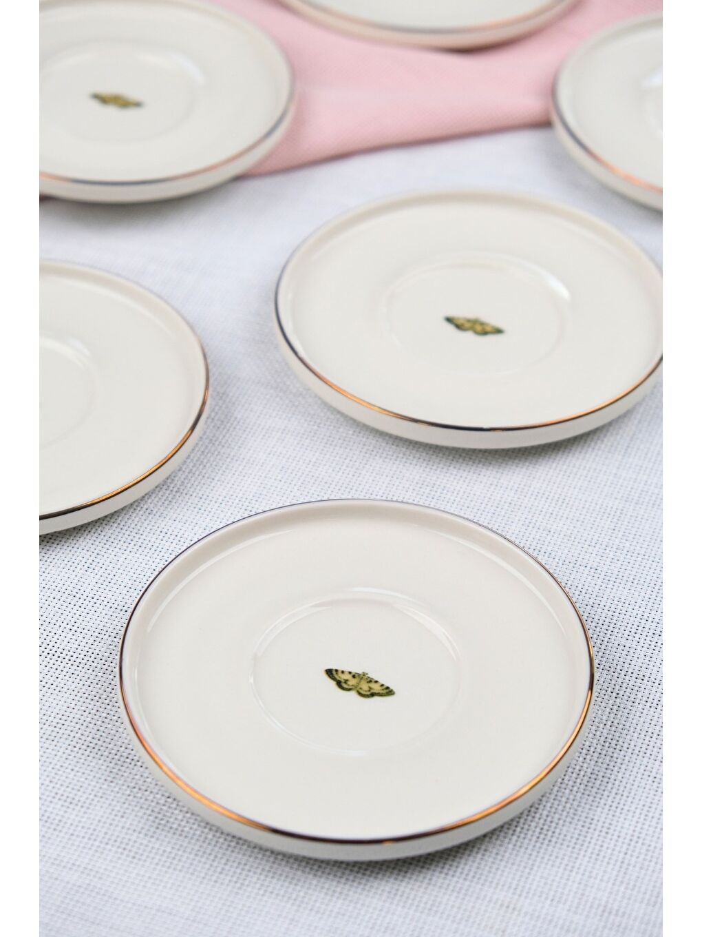 Beyaz Porselen Natura Altın Yaldız Çay Tabağı Kelebek 12,5cm 6 lı-1